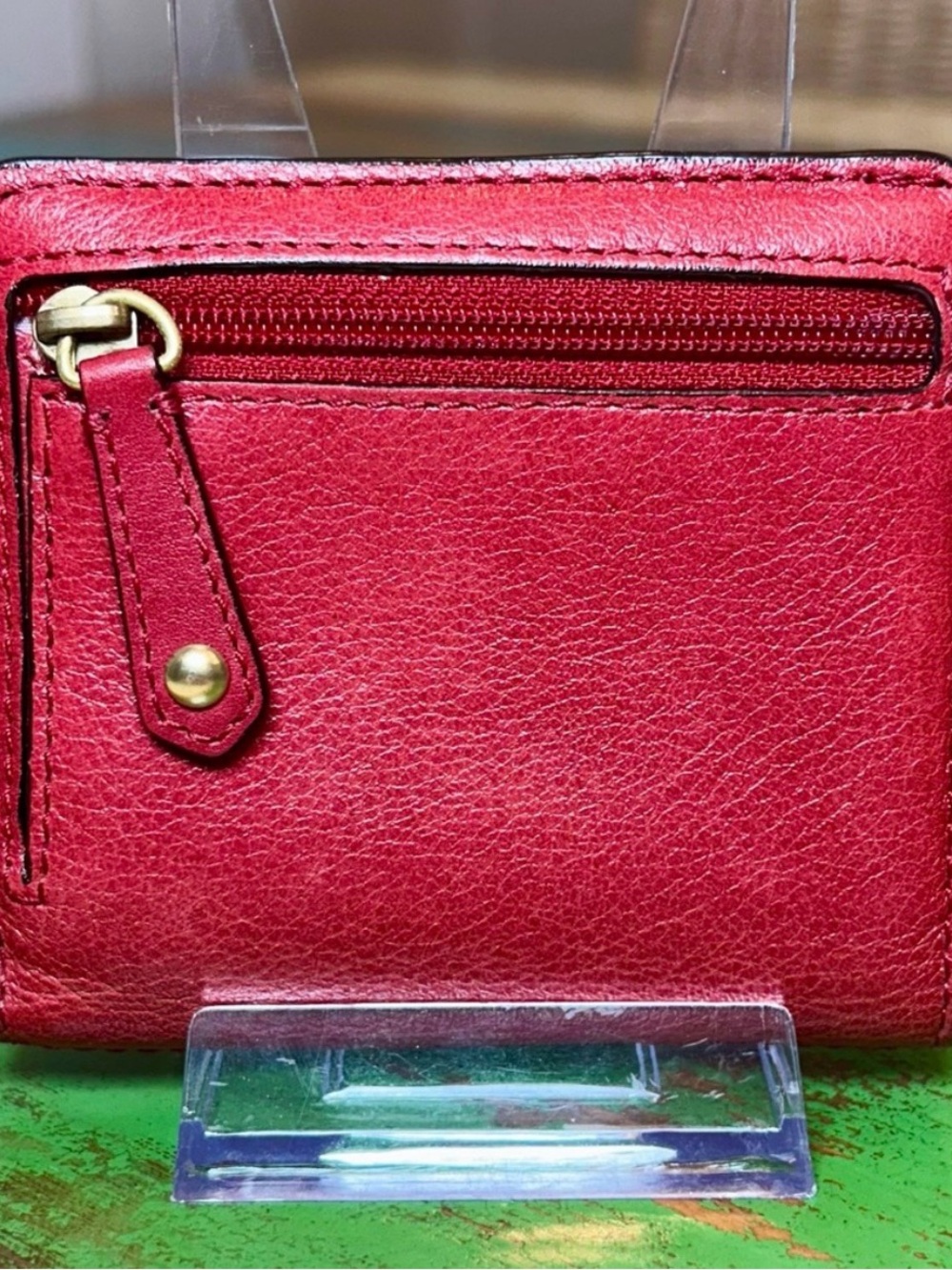 Coach Madison Cherry Red Pleated Bifold Wallet Leather Horse Carriage Retired - Picture 2 of 15
